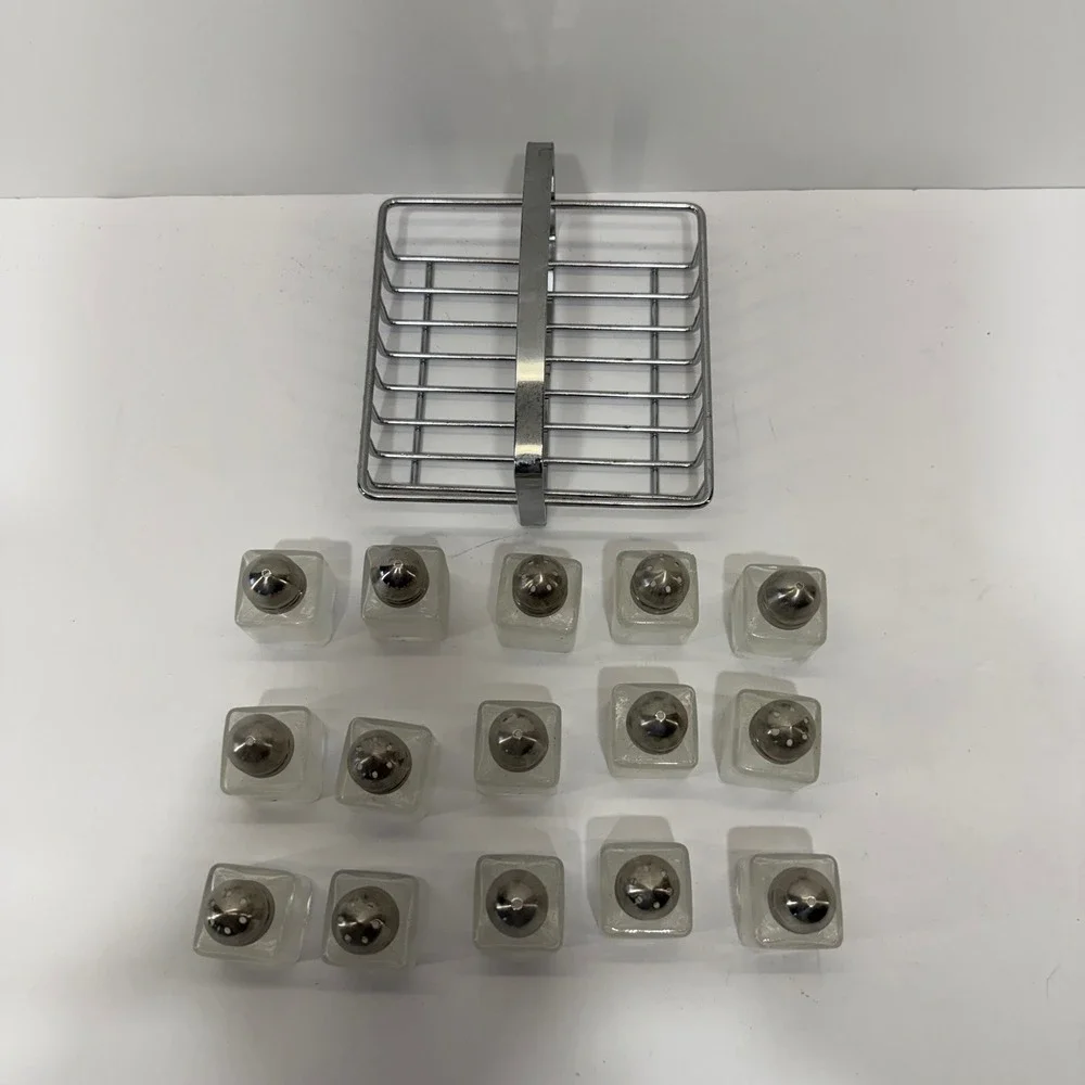 Vintage 15 Piece Glass Salt Pepper Spice Shaker Set with Chrome Caddy Rack